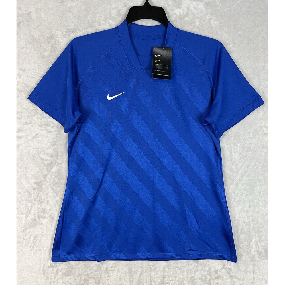 Nike Soccer Jersey Women XL Blue Challenge 3 Dri-Fit Striped T-Shirt BV6727 NWT